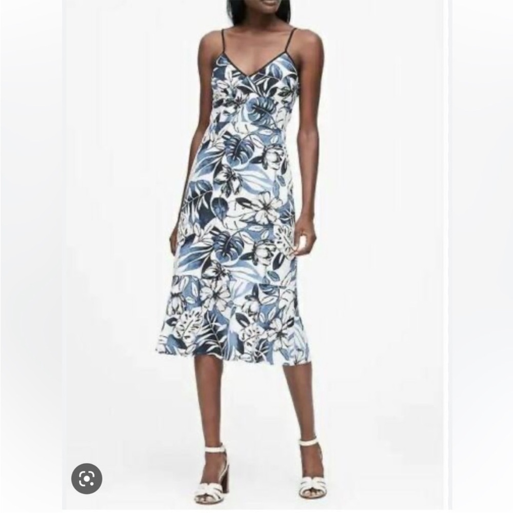 Banana Republic Blue & Black Ruffled Midi Dress